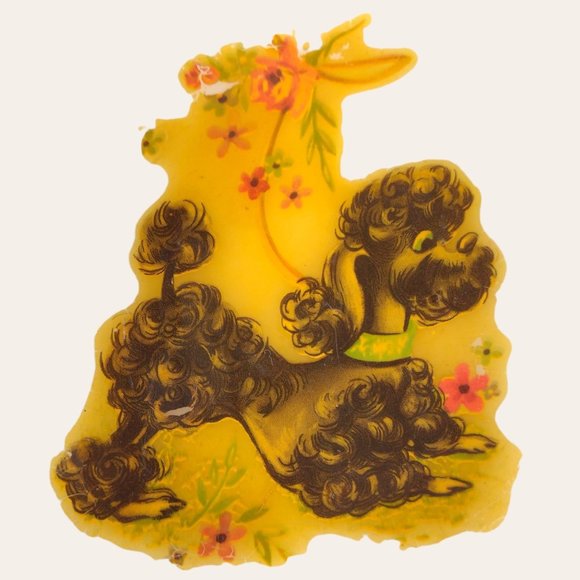 Vintage Victorian Lattice Edge Milk Glass Plate Black Poodles & Hanging Ribbon - Picture 2 of 7